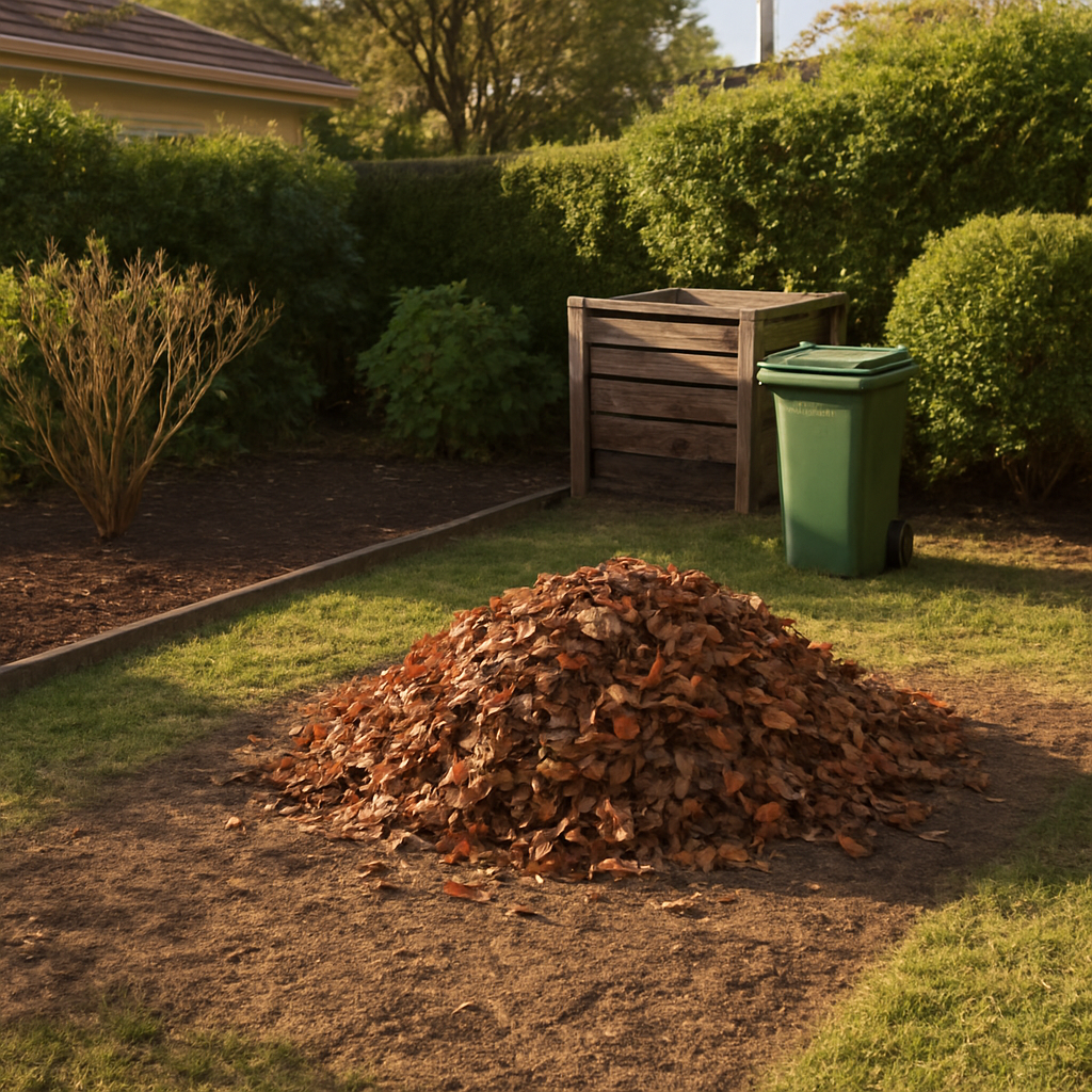 Cleared and raked garden beds with pruned shrubs and collected garden waste